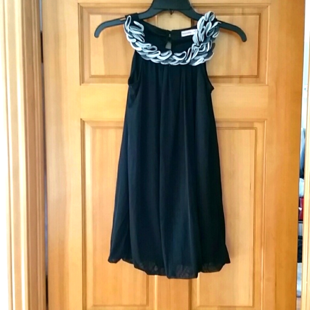 Roxette Girls Black Floral Ruffle Silky‎ Dress